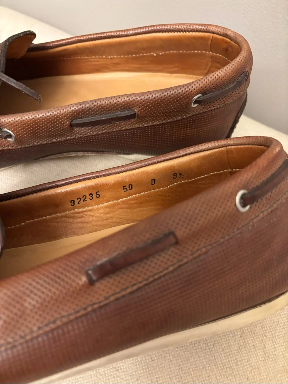 Santoni Men's Brown Leather Driving Shoes Loafers Lace Tie Moc Toe Size 9.5 D US